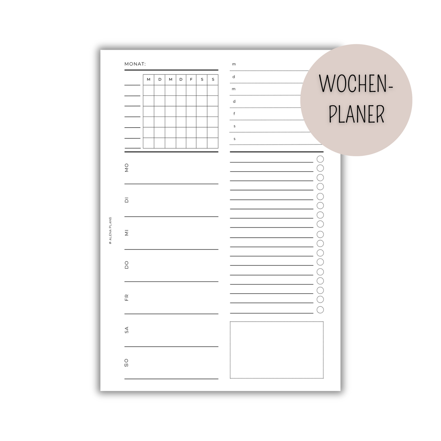 1 Woche auf 1 Seite - Kalendereinlagen Nachfüller - WOP 016