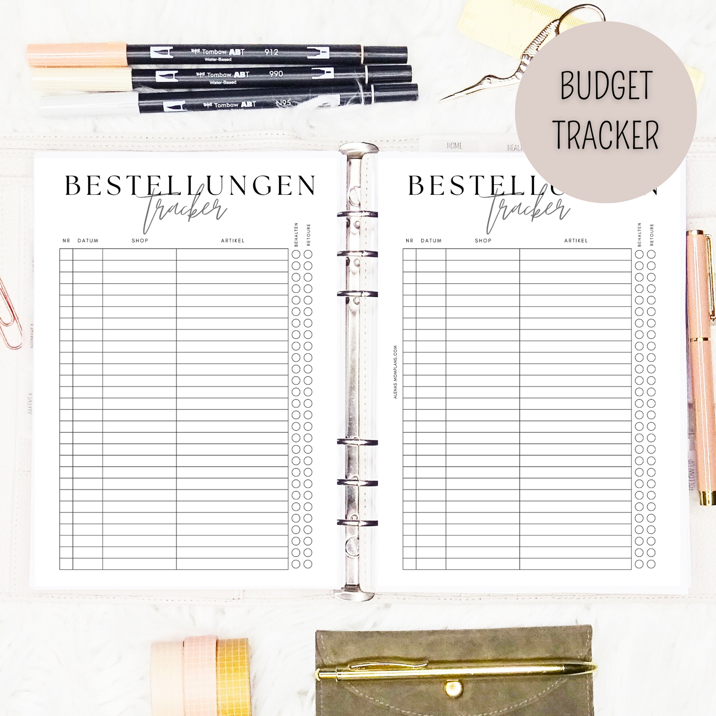 Bestellungen Tracker für deinen Budget Binder - minimalistisches, klares Design