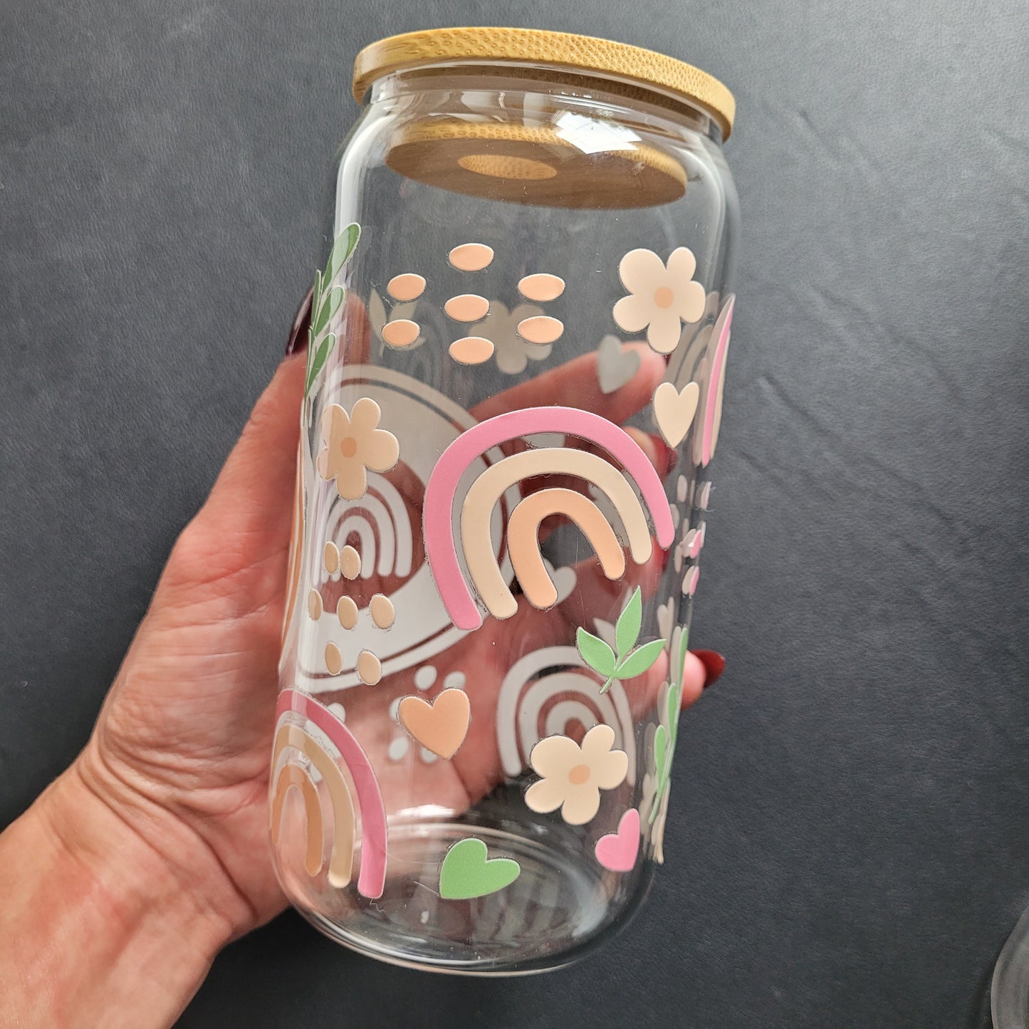 Trinkglas MOM FUEL | Glas mit Deckel und Strohhalm I Eiskaffee Glas I Wiederverwendbares Trinkglas