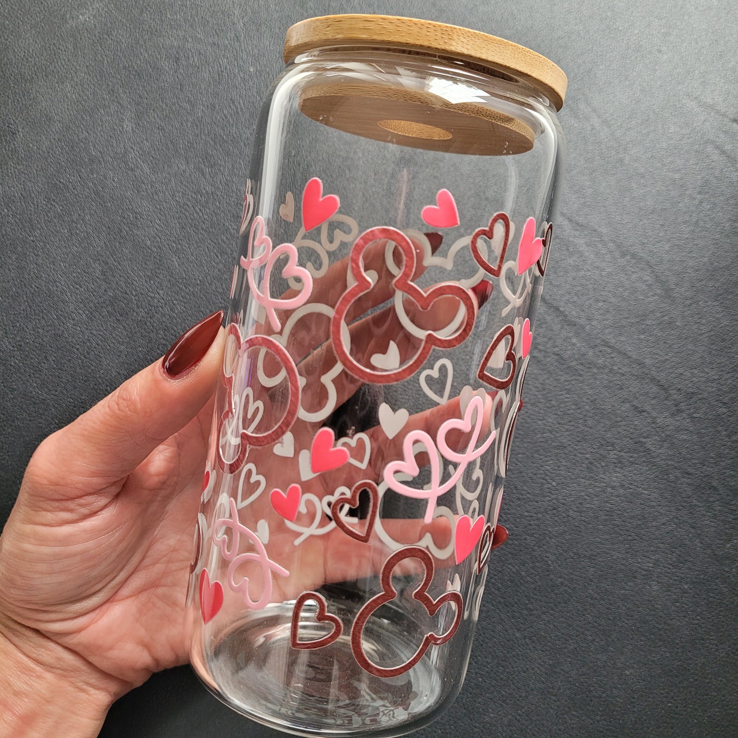 Trinkglas MOUSE | Glas mit Deckel und Strohhalm I Eiskaffee Glas I Wiederverwendbares Trinkglas