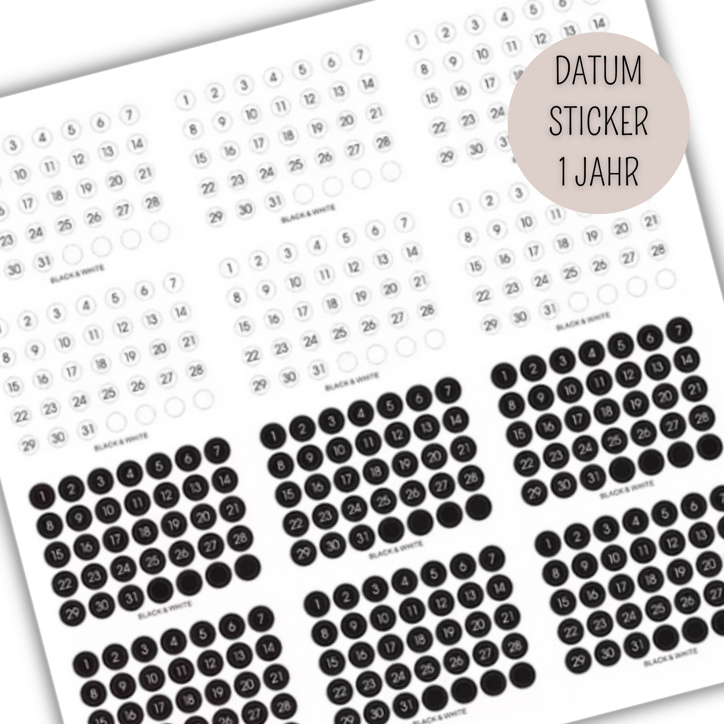 Datum Sticker halbtransparent MINIMALIST - runder Zahlenaufkleber 365 tägliche Tage Aufkleber für 2025