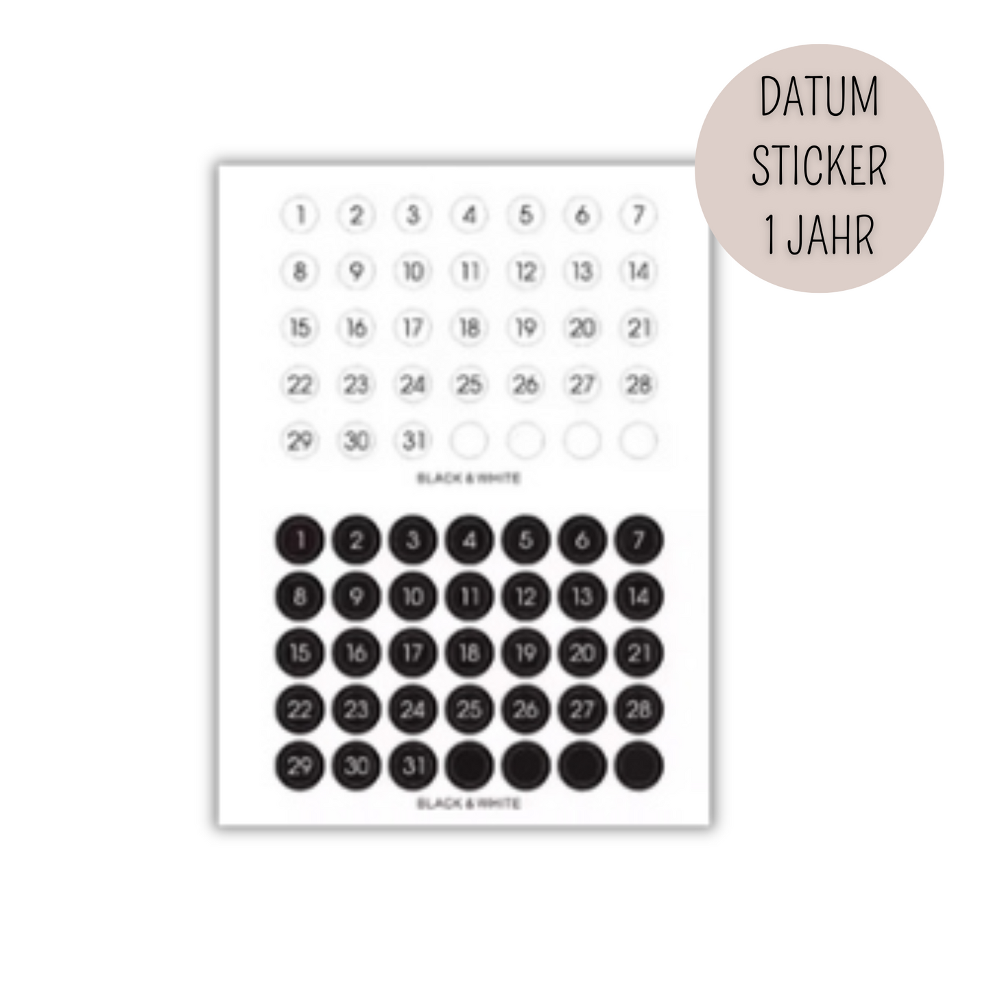 Datum Sticker halbtransparent MINIMALIST - runder Zahlenaufkleber 365 tägliche Tage Aufkleber für 2025
