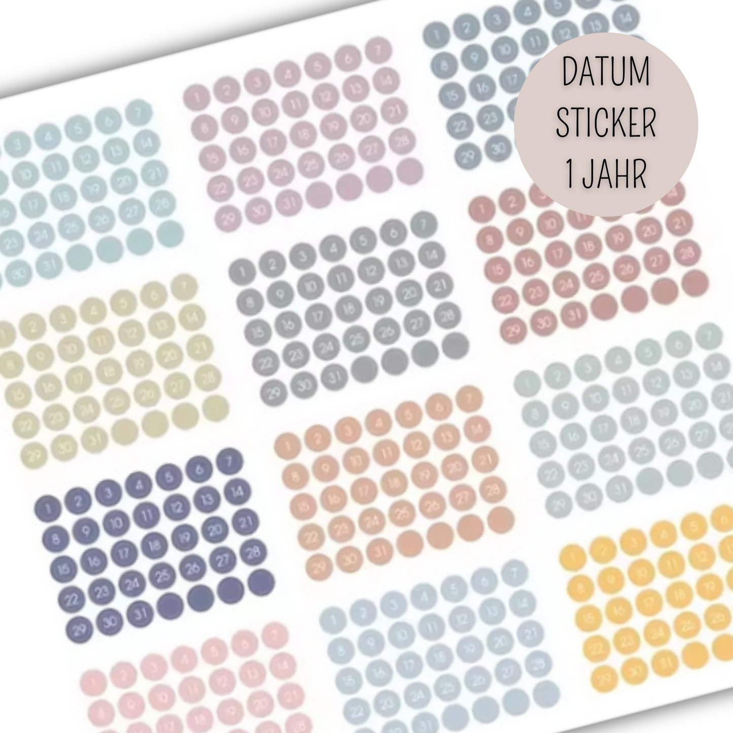 Datum Sticker halbtransparent BUNT - runder Zahlenaufkleber 365 tägliche Tage Aufkleber für 2025