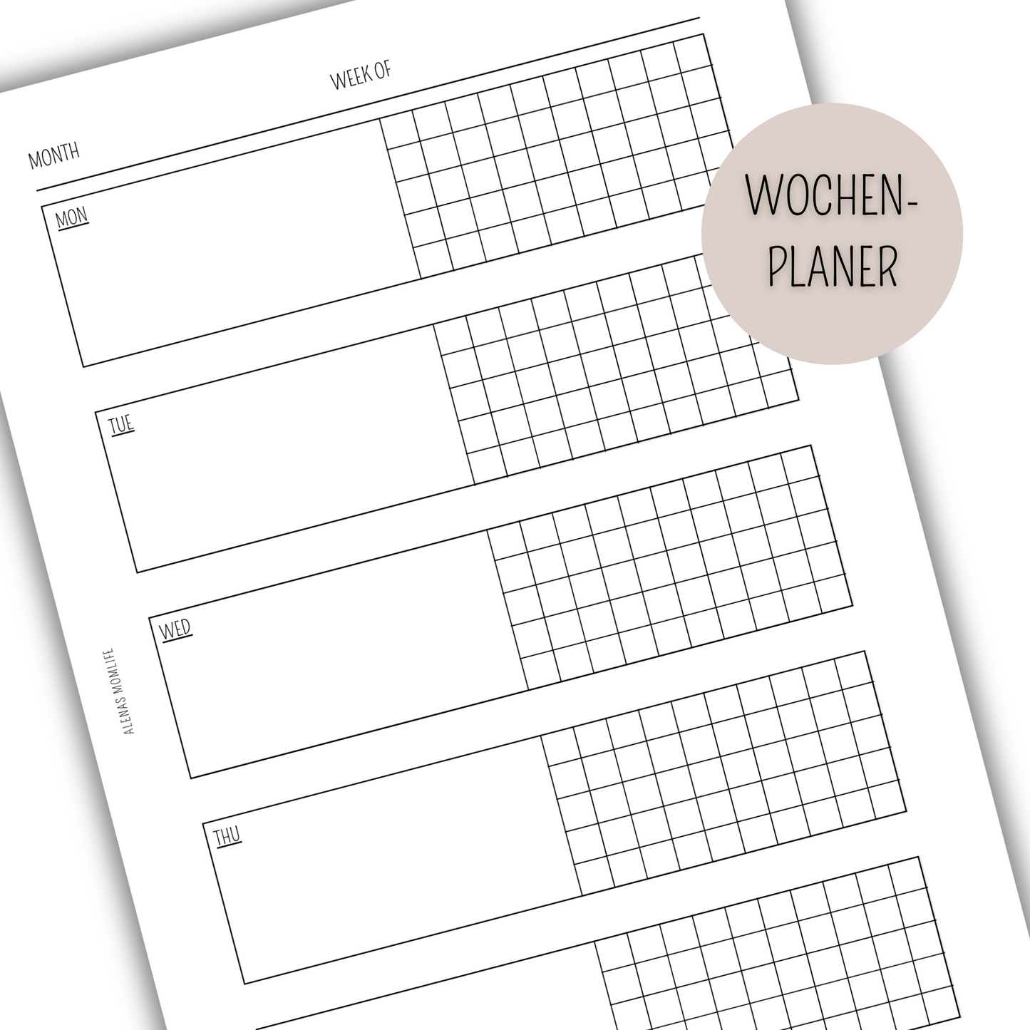 UNDATIERTER Wochenplaner - Kalendereinlagen 1 Woche 2 Seiten - WOP 001