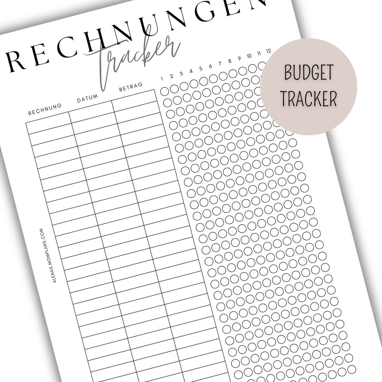 Rechnungen Tracker für deinen Budget Binder - minimalistisches, klares Design