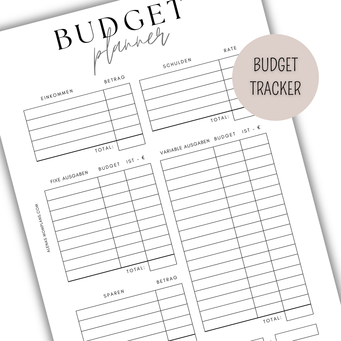 Budget Planer für deinen Budget Binder - minimalistisches, klares Design