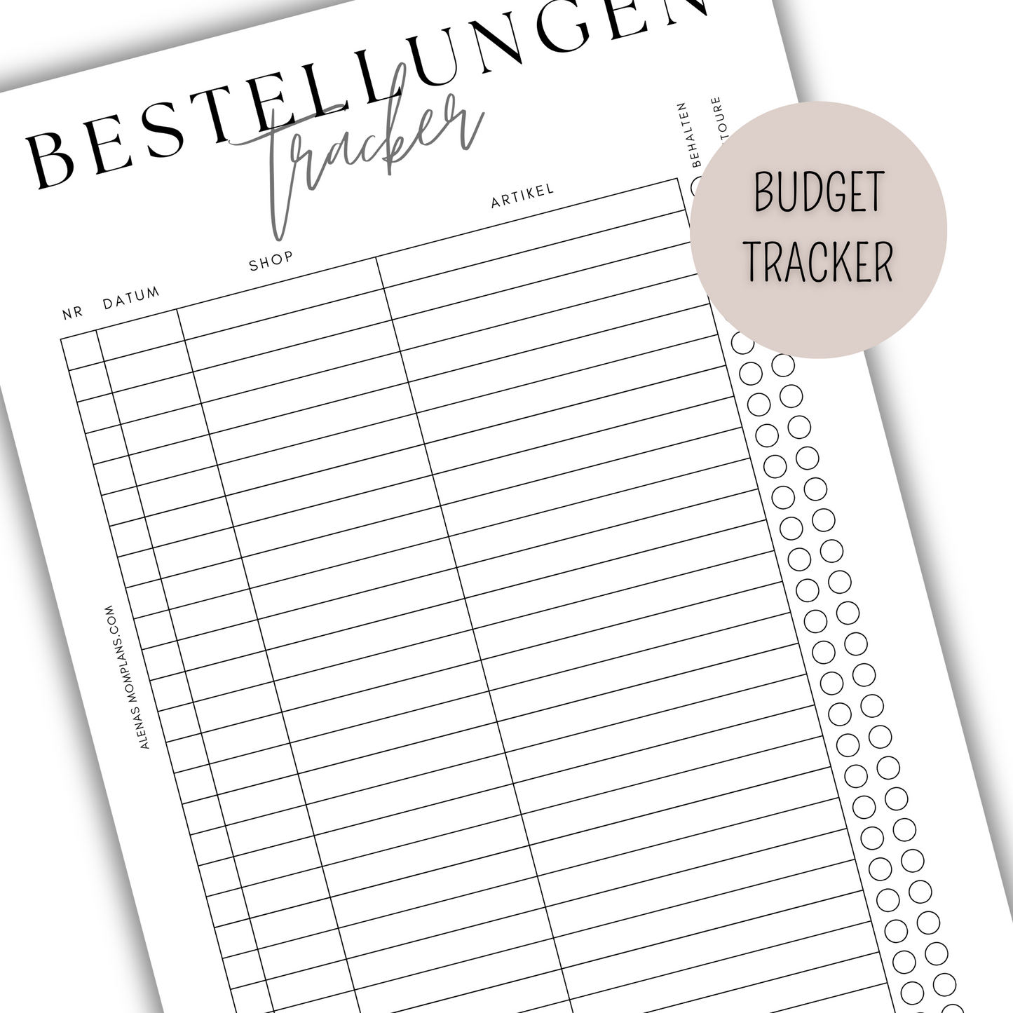 Bestellungen Tracker für deinen Budget Binder - minimalistisches, klares Design