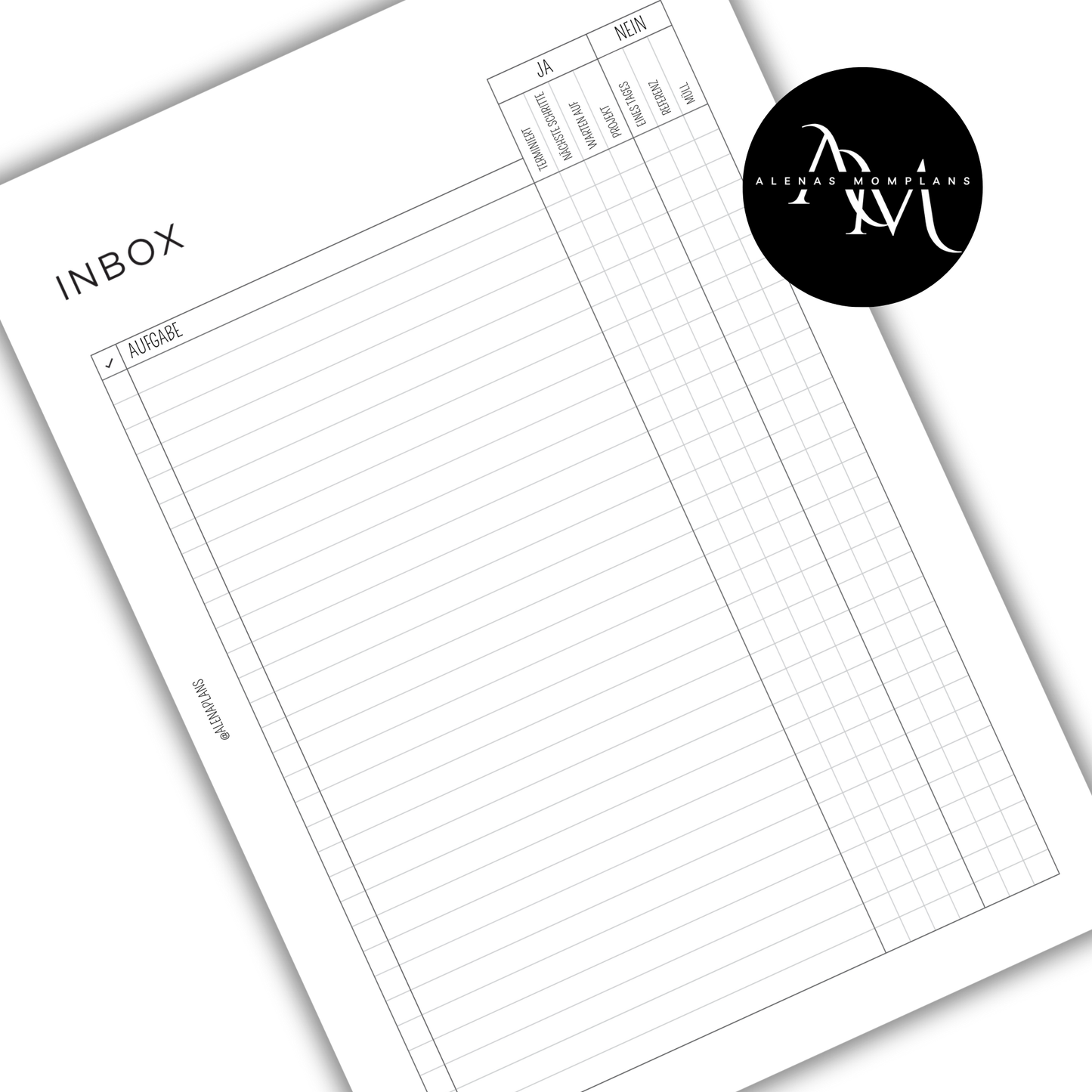 GTD Inbox | Get Things Done | A5 Kalender Inbox Einlageblätter - GTD 001
