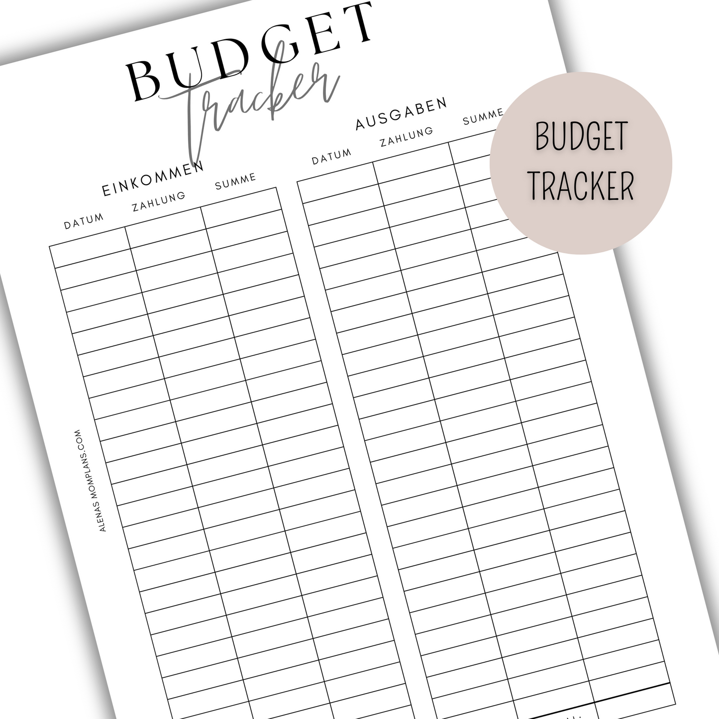 Budget Tracker für deinen Budget Binder - minimalistisches, klares Design