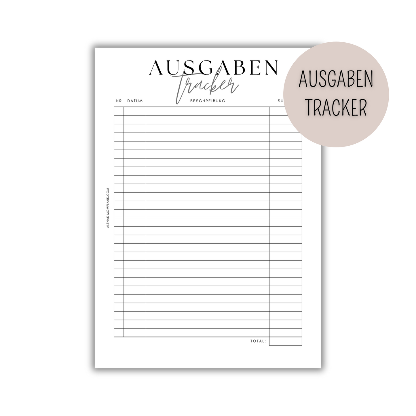 Ausgaben Tracker für deinen Budget Binder - minimalistisches, klares Design