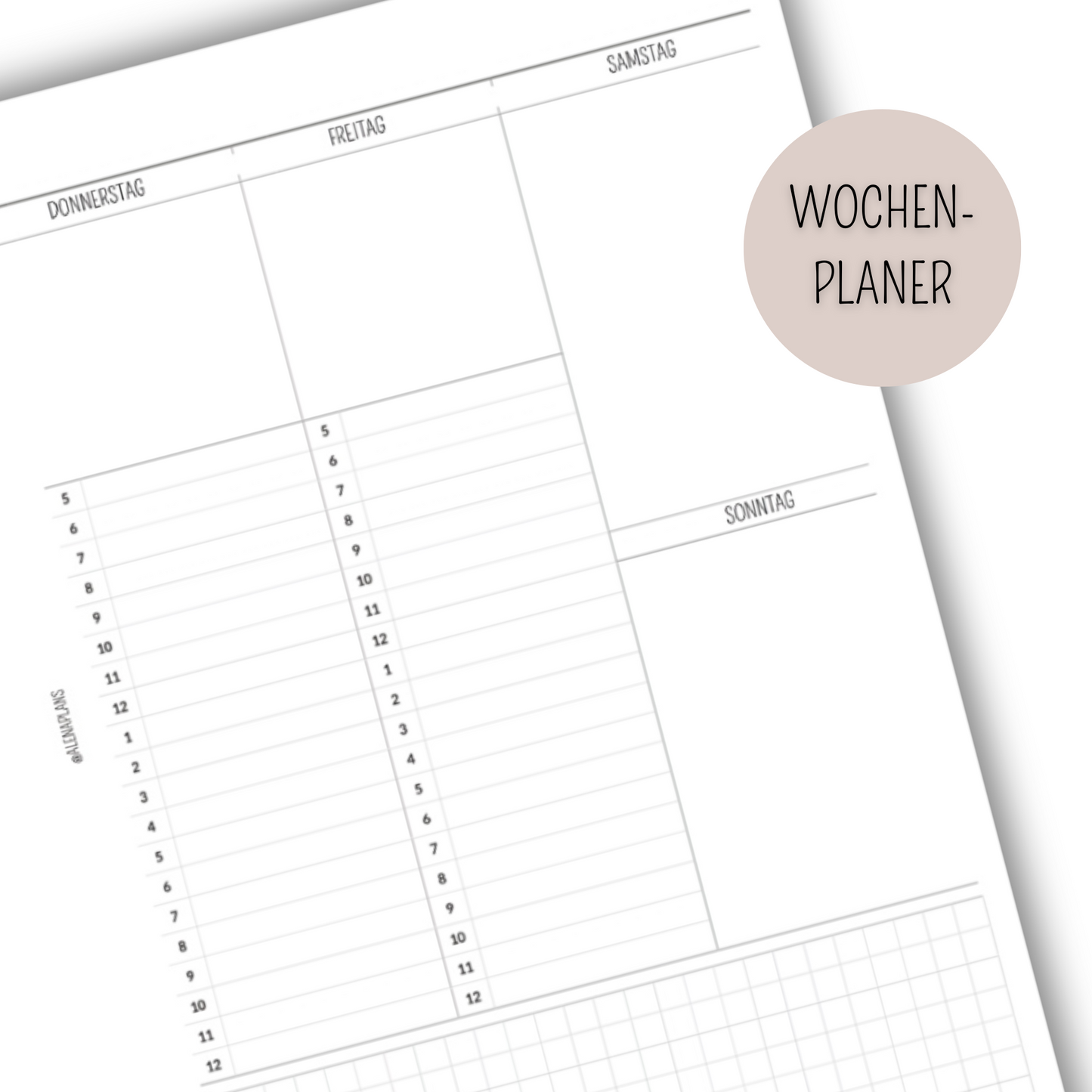 Kalender Einlage - 1 Woche mit Zeiteinteilung - WOP 018