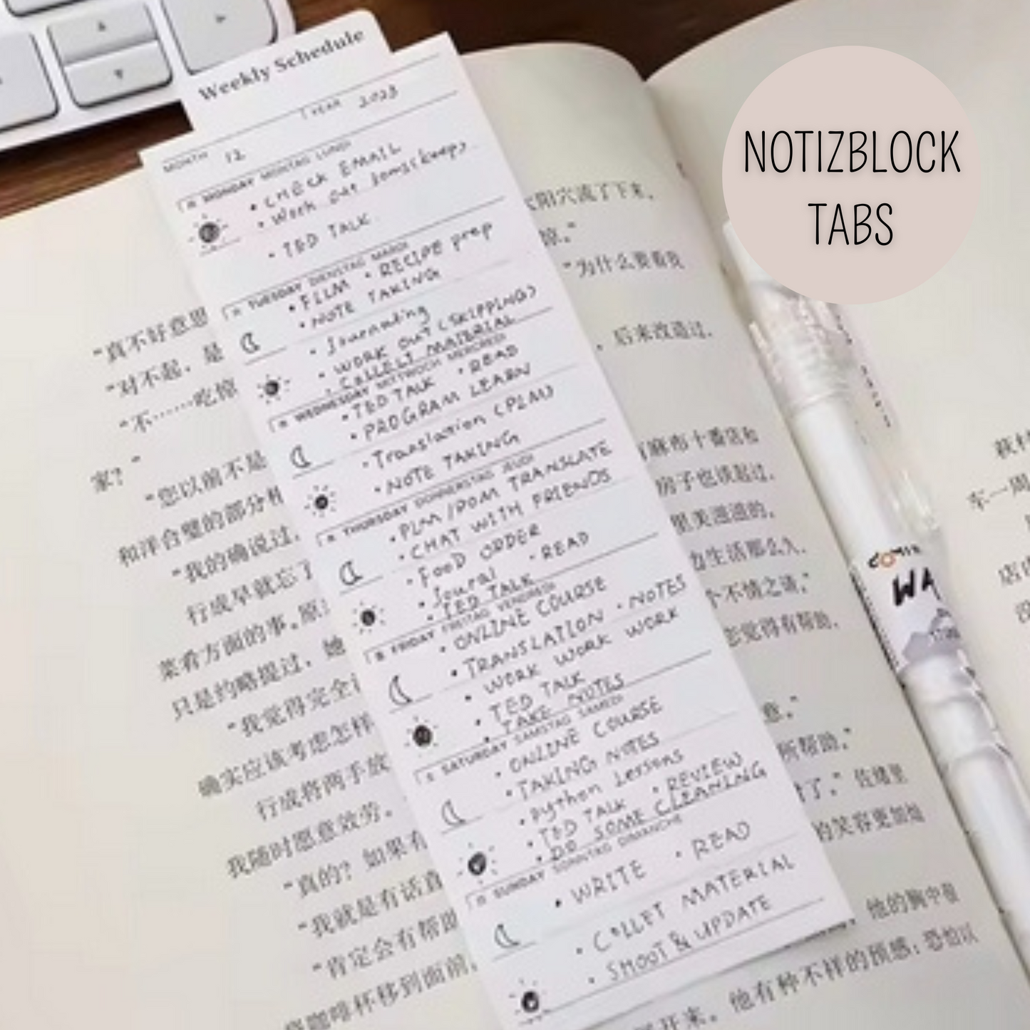 Notizblock MONTHLY SCHEDULE - inkl. Lesezeichen TOP TAB