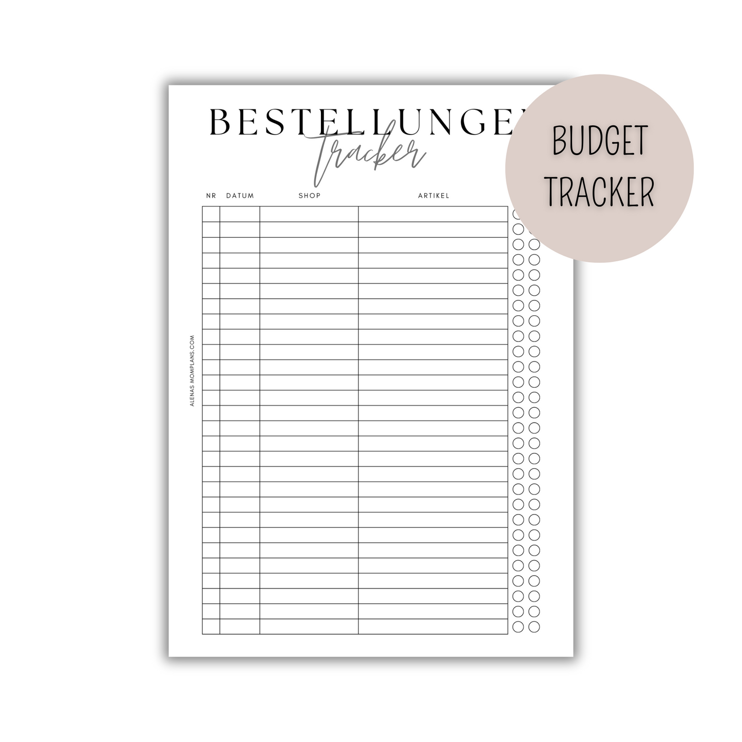 Bestellungen Tracker für deinen Budget Binder - minimalistisches, klares Design