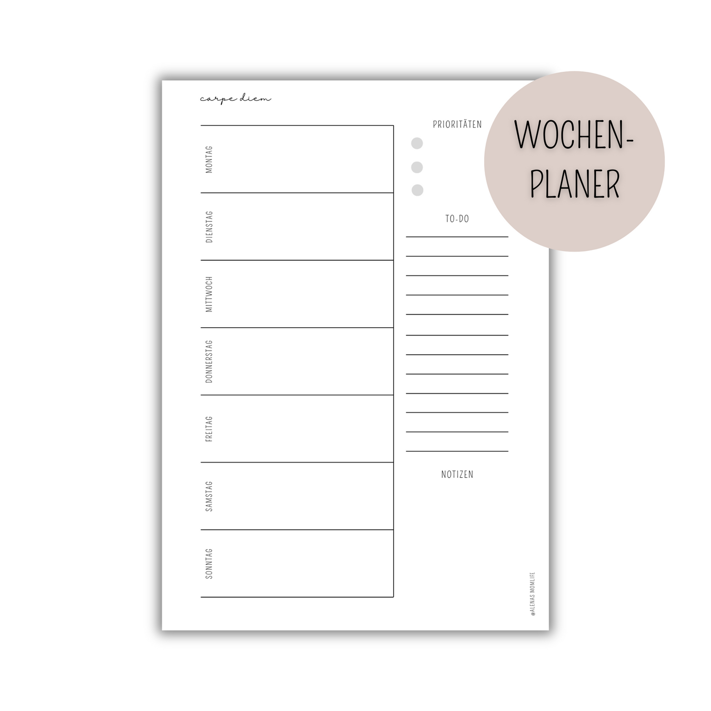 1 Woche auf 1 Seite - Kalendereinlagen Nachfüller - WOP 002
