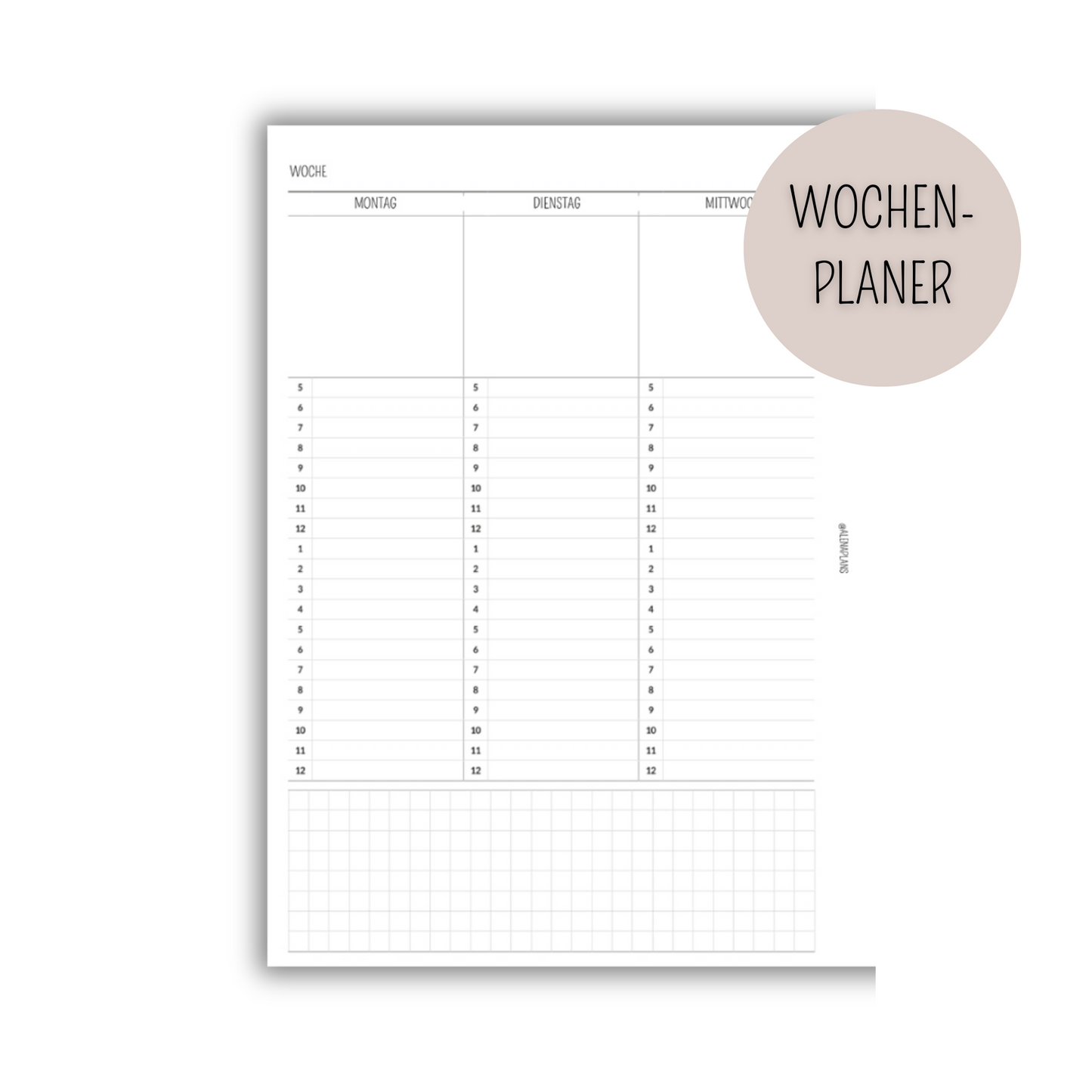 Kalender Einlage - 1 Woche mit Zeiteinteilung - WOP 018