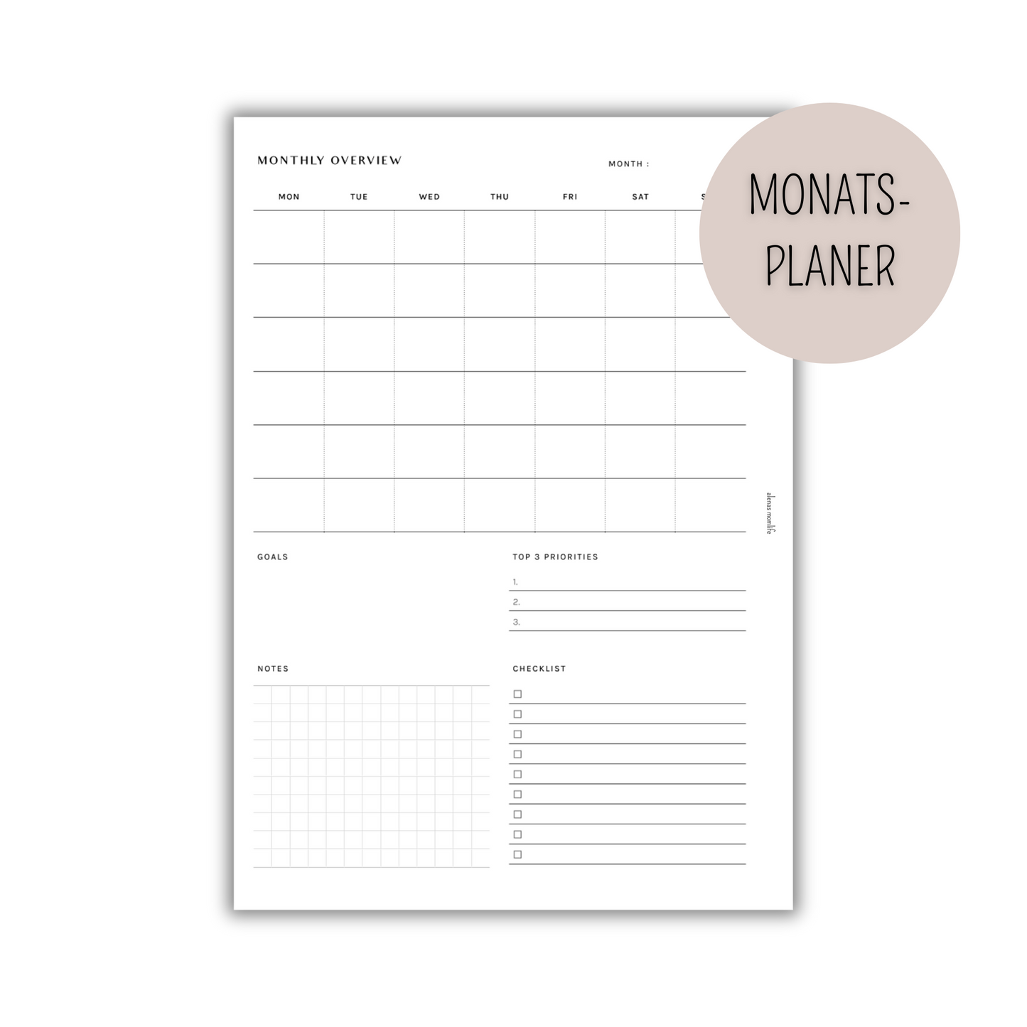 Monatsübersicht - Kalender - Planereinlagen - MOP 006