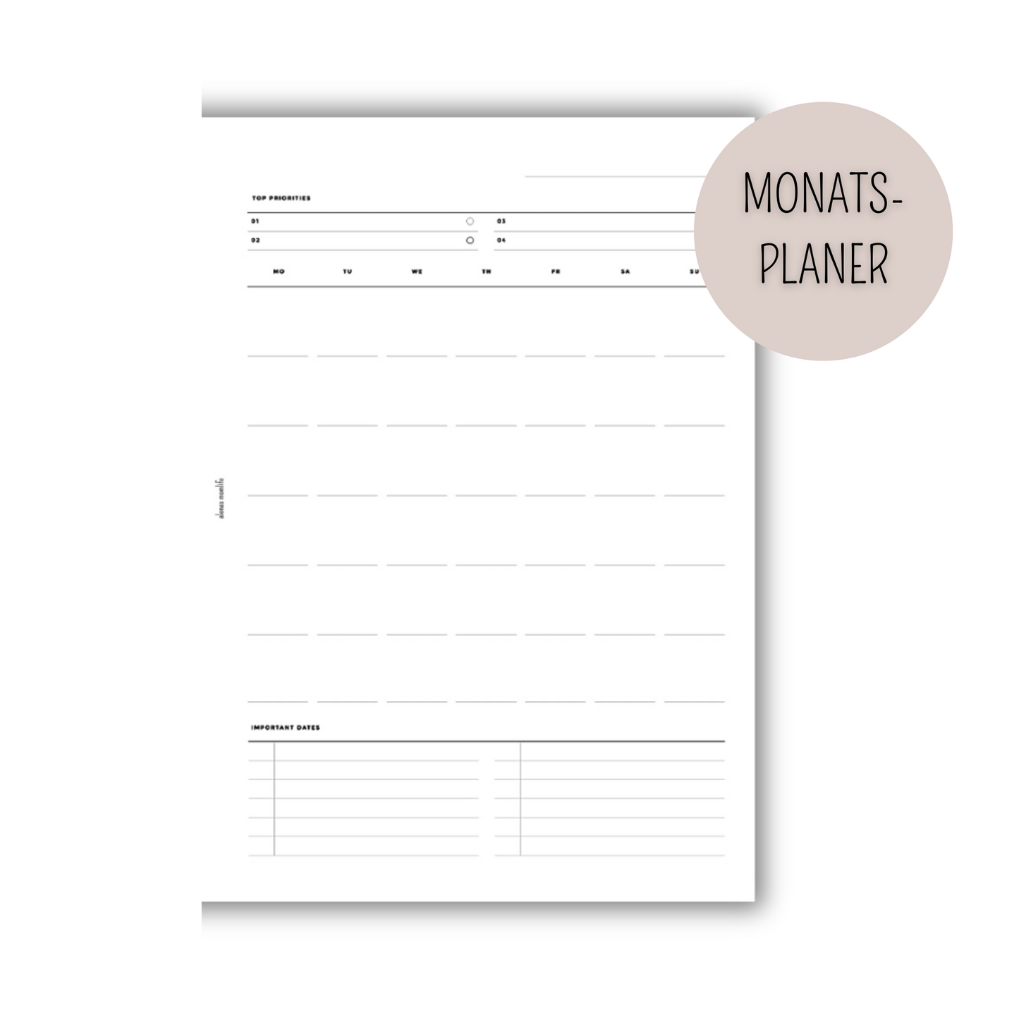 Kalender Einlage - 1 Monat auf 2 Seiten - MOP 005