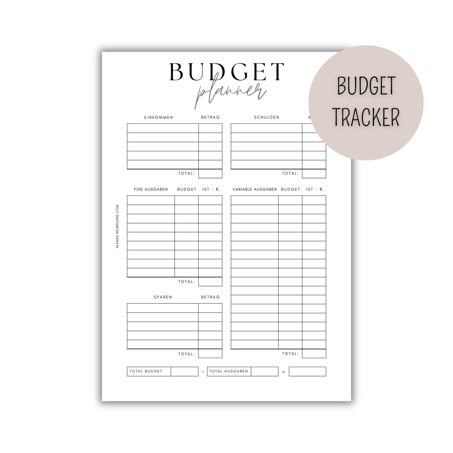 Budget Planer für deinen Budget Binder - minimalistisches, klares Design