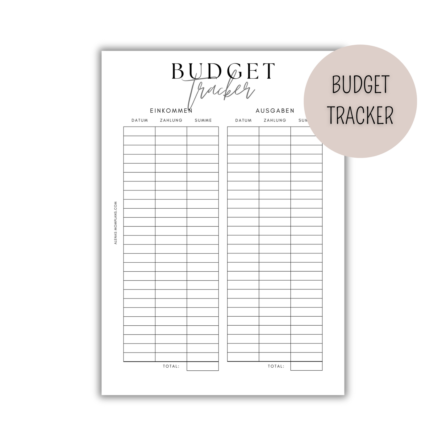 Budget Tracker für deinen Budget Binder - minimalistisches, klares Design