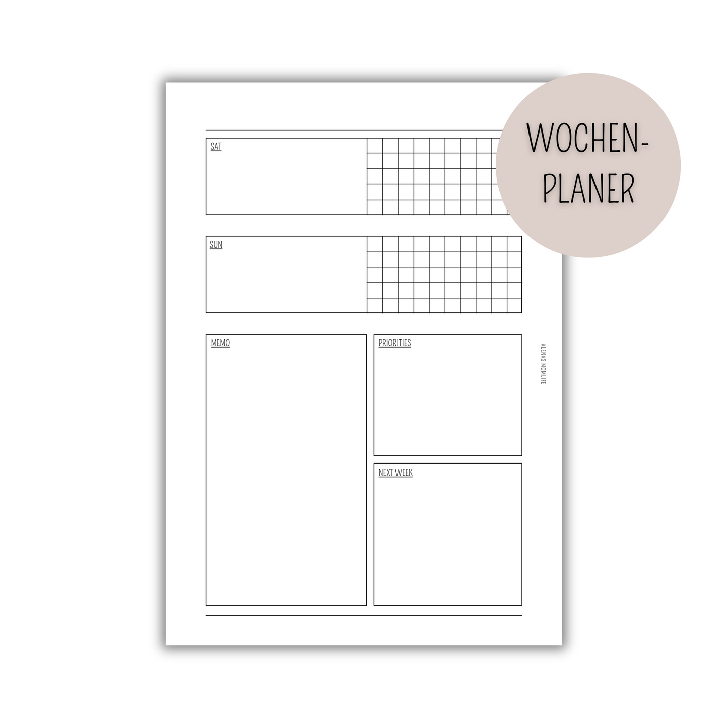 UNDATIERTER Wochenplaner - Kalendereinlagen 1 Woche 2 Seiten - WOP 001