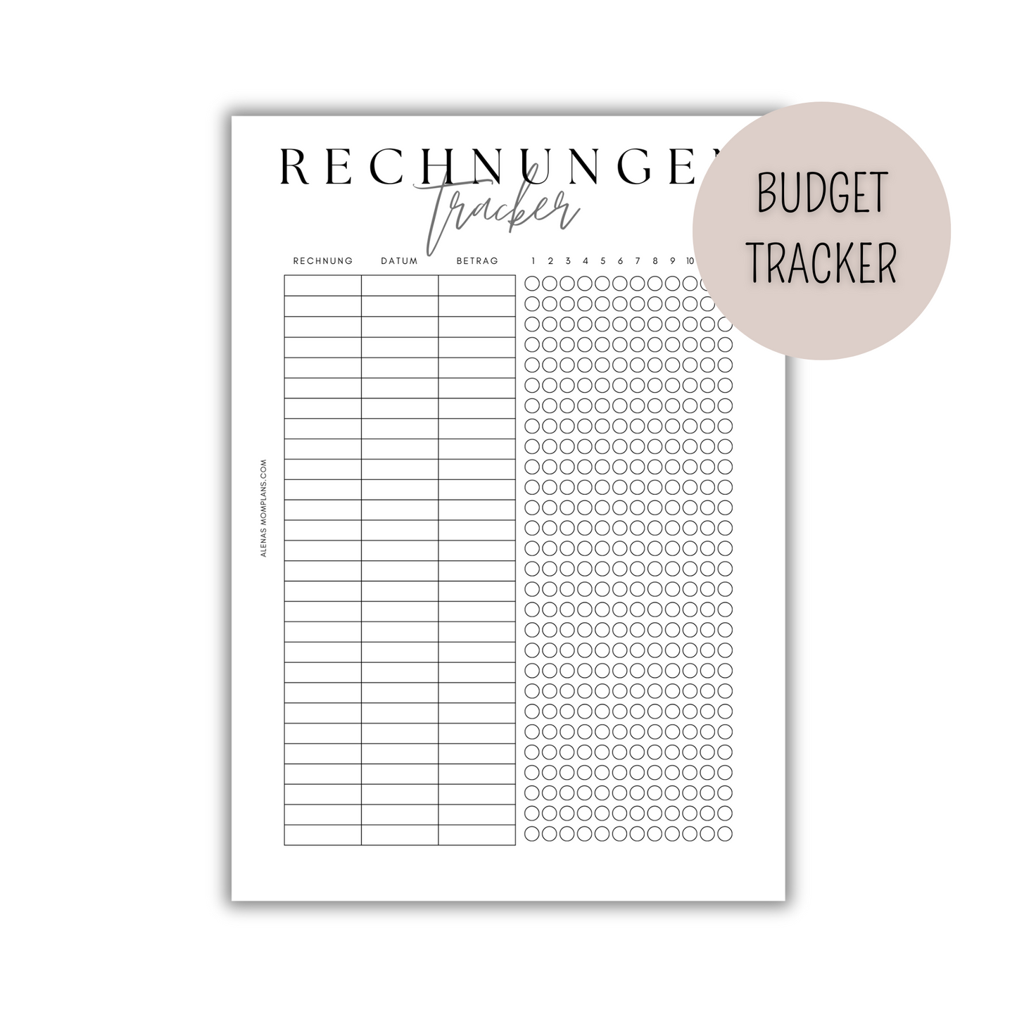 Rechnungen Tracker für deinen Budget Binder - minimalistisches, klares Design