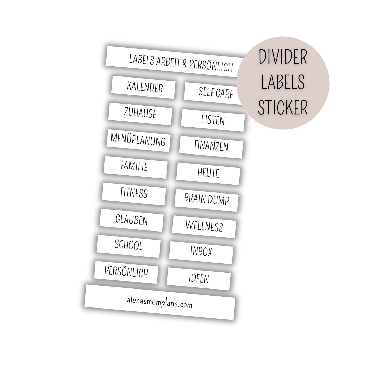 transparente Sticker/Labels "Arbeit & Persönlich" für Planer Register