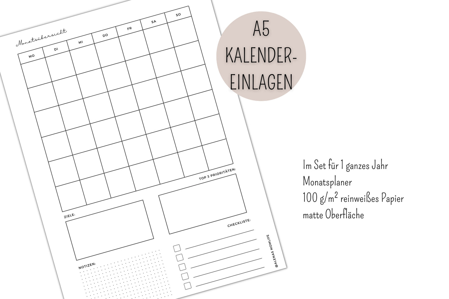Monatsübersicht - Kalender - Planereinlagen - MOP 002