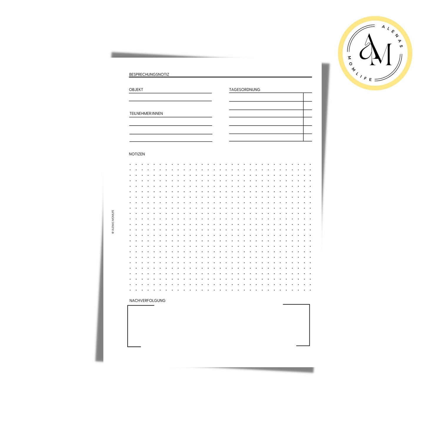 Besprechungsnotiz - Meeting Notes - Notizpapier | A5 Kalender Einlageblätter - Meeting 001