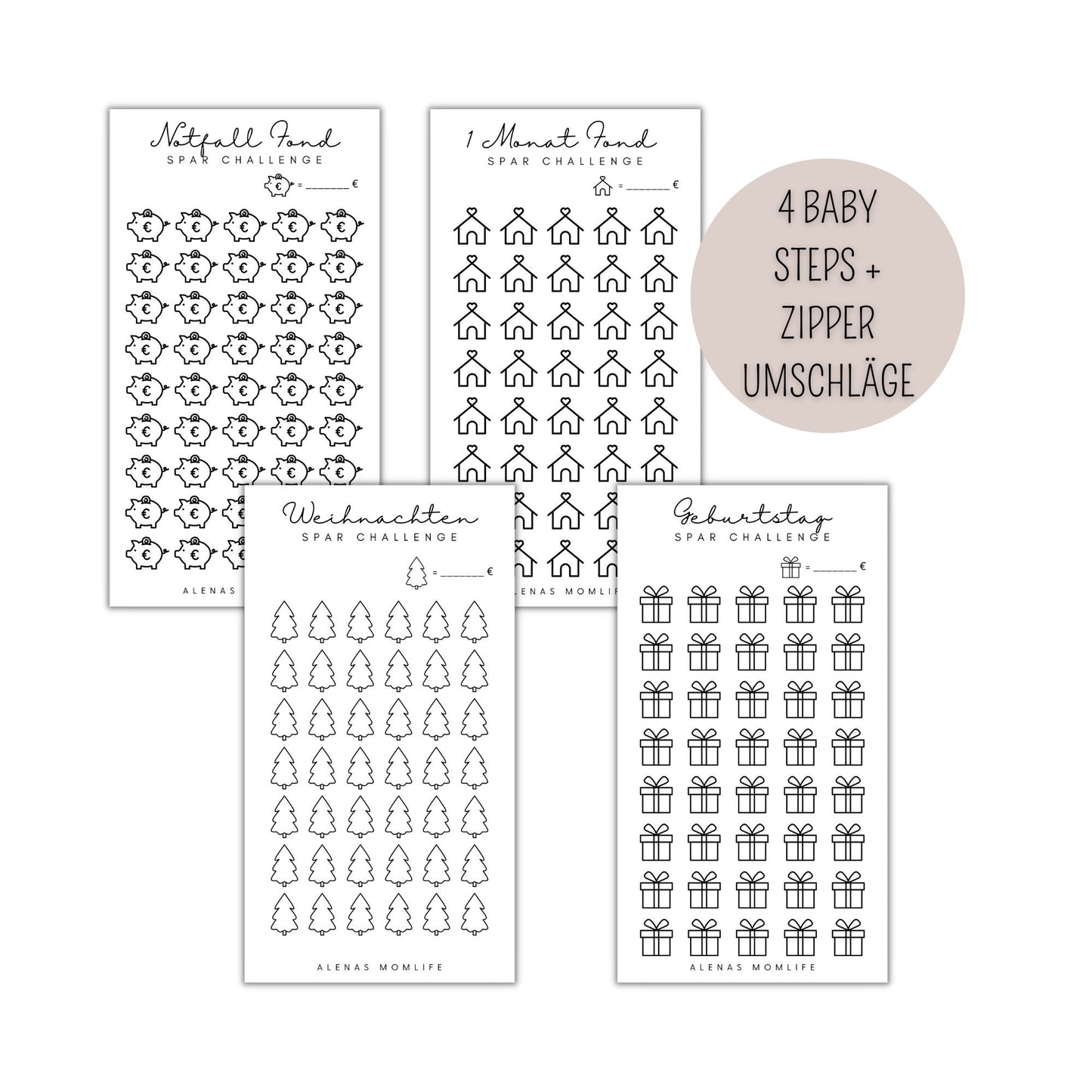4-er Spar Challenges + Zipper Umschläge - Starter Set