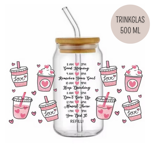 Trinkglas GOOD MORNING | Glas mit Deckel und Strohhalm I Eiskaffee Glas I Wiederverwendbares Trinkglas