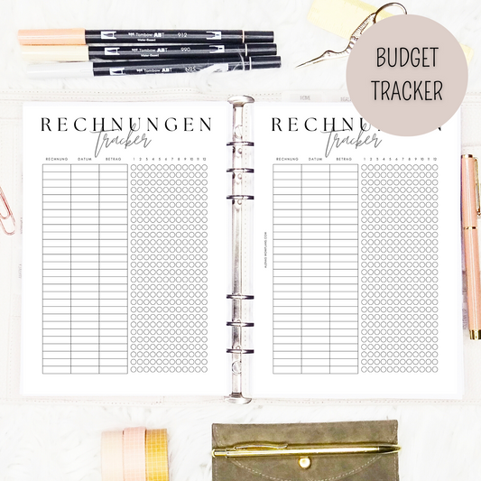 Rechnungen Tracker für deinen Budget Binder - minimalistisches, klares Design