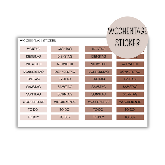 Wochentage Sticker für 4 Wochen - COFFEE LATTE 001