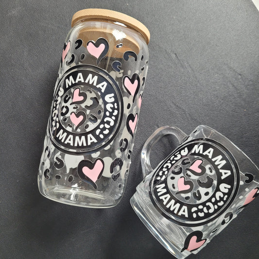 Trinkglas MAMA | Glas mit Deckel und Strohhalm I Eiskaffee Glas I Wiederverwendbares Trinkglas