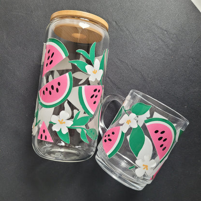 Trinkglas MELON | Glas mit Deckel und Strohhalm I Eiskaffee Glas I Wiederverwendbares Trinkglas