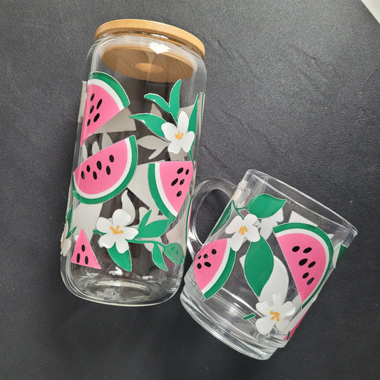 Trinkglas MELON | Glas mit Deckel und Strohhalm I Eiskaffee Glas I Wiederverwendbares Trinkglas