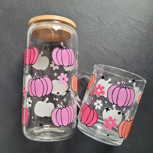 Trinkglas PUMPKINS | Glas mit Deckel und Strohhalm I Eiskaffee Glas I Wiederverwendbares Trinkglas