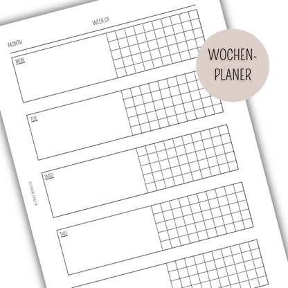 UNDATIERTER Wochenplaner - Kalendereinlagen 1 Woche 2 Seiten - WOP 001