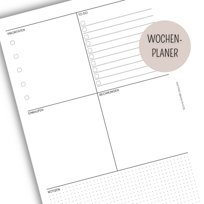 UNDATIERTER Wochenplaner - Kalendereinlagen 1 Woche 2 Seiten - WOP 009