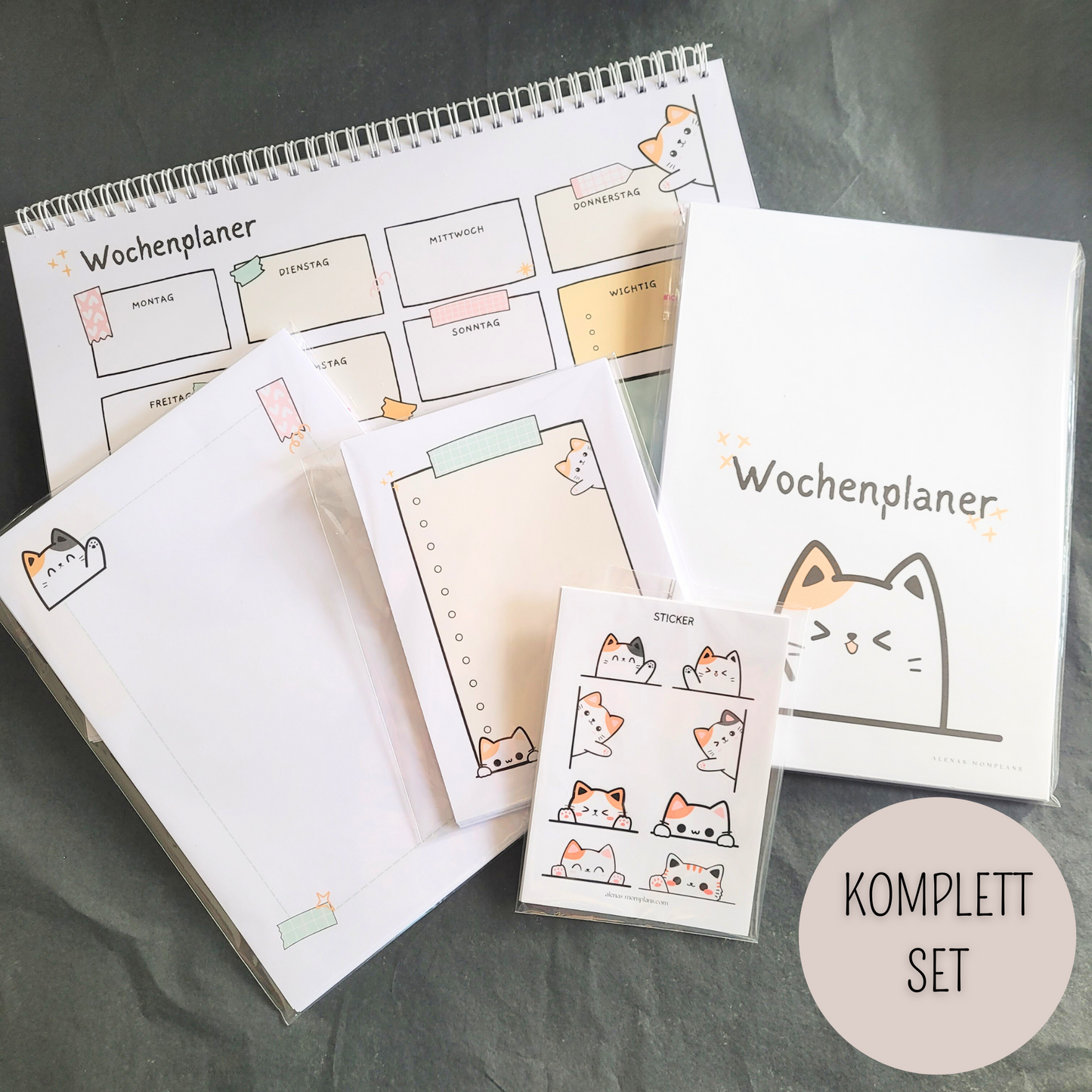 CUTE CAT - Wochenplaner A4, A5 mit Notizen, A6 To Do Listen & Sticker