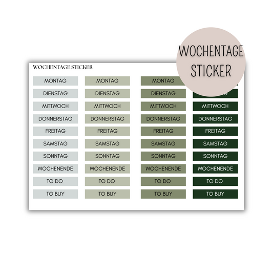 Wochentage Sticker für 4 Wochen - PLANTS 002