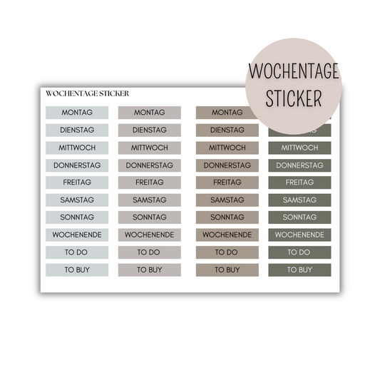 Wochentage Sticker für 4 Wochen - SALBEI 003