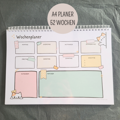 CUTE CAT - Wochenplaner A4, A5 mit Notizen, A6 To Do Listen & Sticker