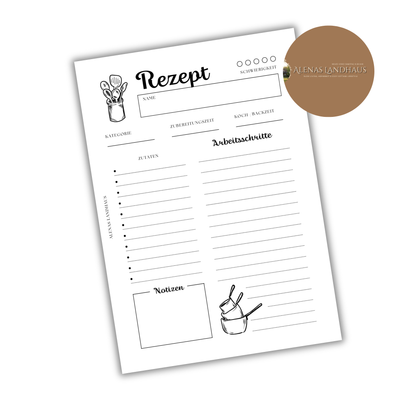Rezeptkarten Set DIN A5 (20 Stück) – Beidseitig bedruckt zum Ausfüllen | Landhaus Rezeptkarten für Rezeptsammlung & Küchenorganisation
