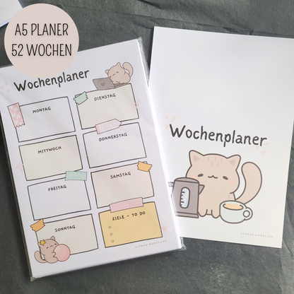 GREY CAT - Wochenplaner A4, A5 mit Notizen, A6 To Do Listen & Sticker