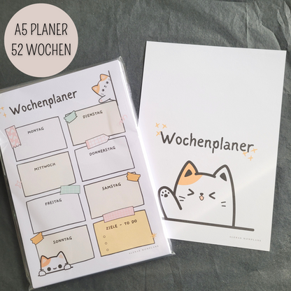 CUTE CAT - Wochenplaner A4, A5 mit Notizen, A6 To Do Listen & Sticker