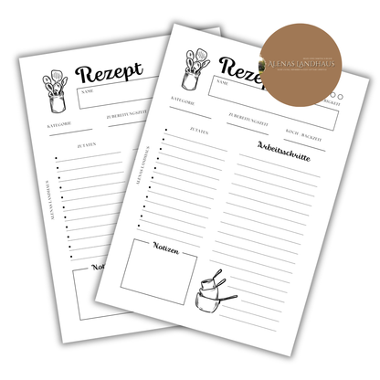 Rezeptkarten Set DIN A5 (20 Stück) – Beidseitig bedruckt zum Ausfüllen | Landhaus Rezeptkarten für Rezeptsammlung & Küchenorganisation