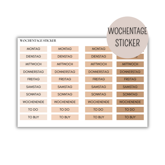 Wochentage Sticker für 4 Wochen - BASIC 005