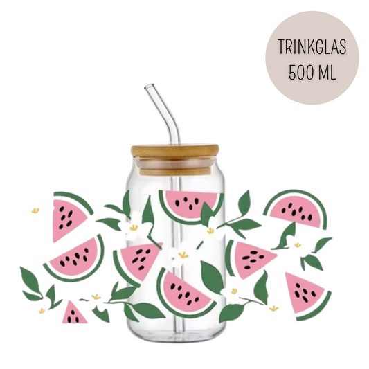 Trinkglas MELON | Glas mit Deckel und Strohhalm I Eiskaffee Glas I Wiederverwendbares Trinkglas