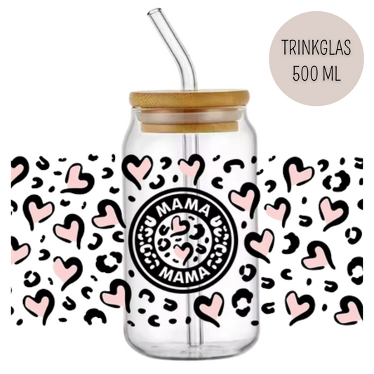Trinkglas MAMA | Glas mit Deckel und Strohhalm I Eiskaffee Glas I Wiederverwendbares Trinkglas