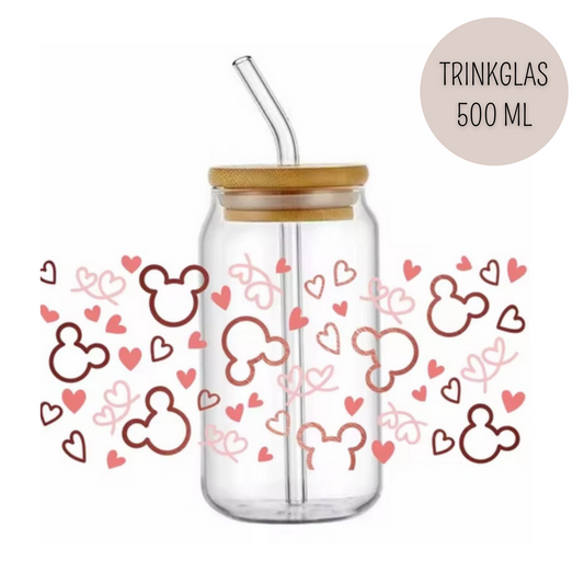 Trinkglas MOUSE | Glas mit Deckel und Strohhalm I Eiskaffee Glas I Wiederverwendbares Trinkglas